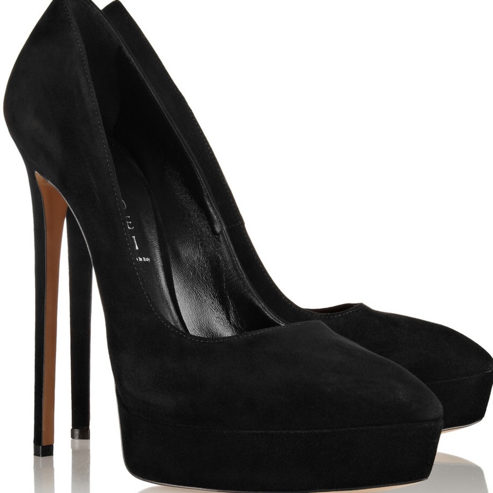 Classic Casadei Black Suede Platform Pumps